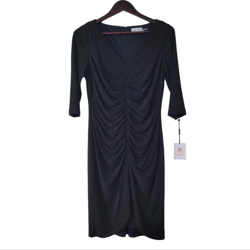 NWT Calvin Klein Women's 3/4 Sleeves Short Lined Black Sheath Dress Size 10( M)